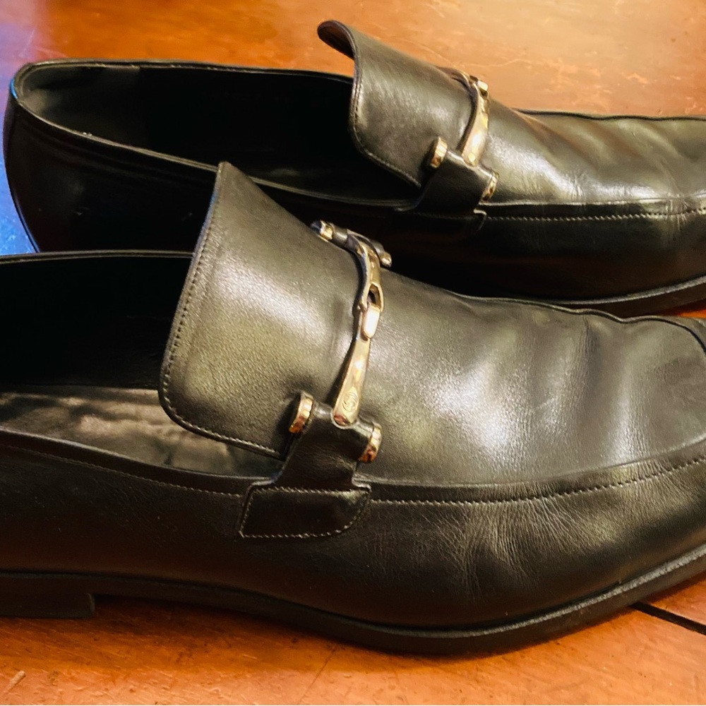 Classic Italian Gucci gloss black leather silver horse bit square toe loafers - Picture 3 of 11